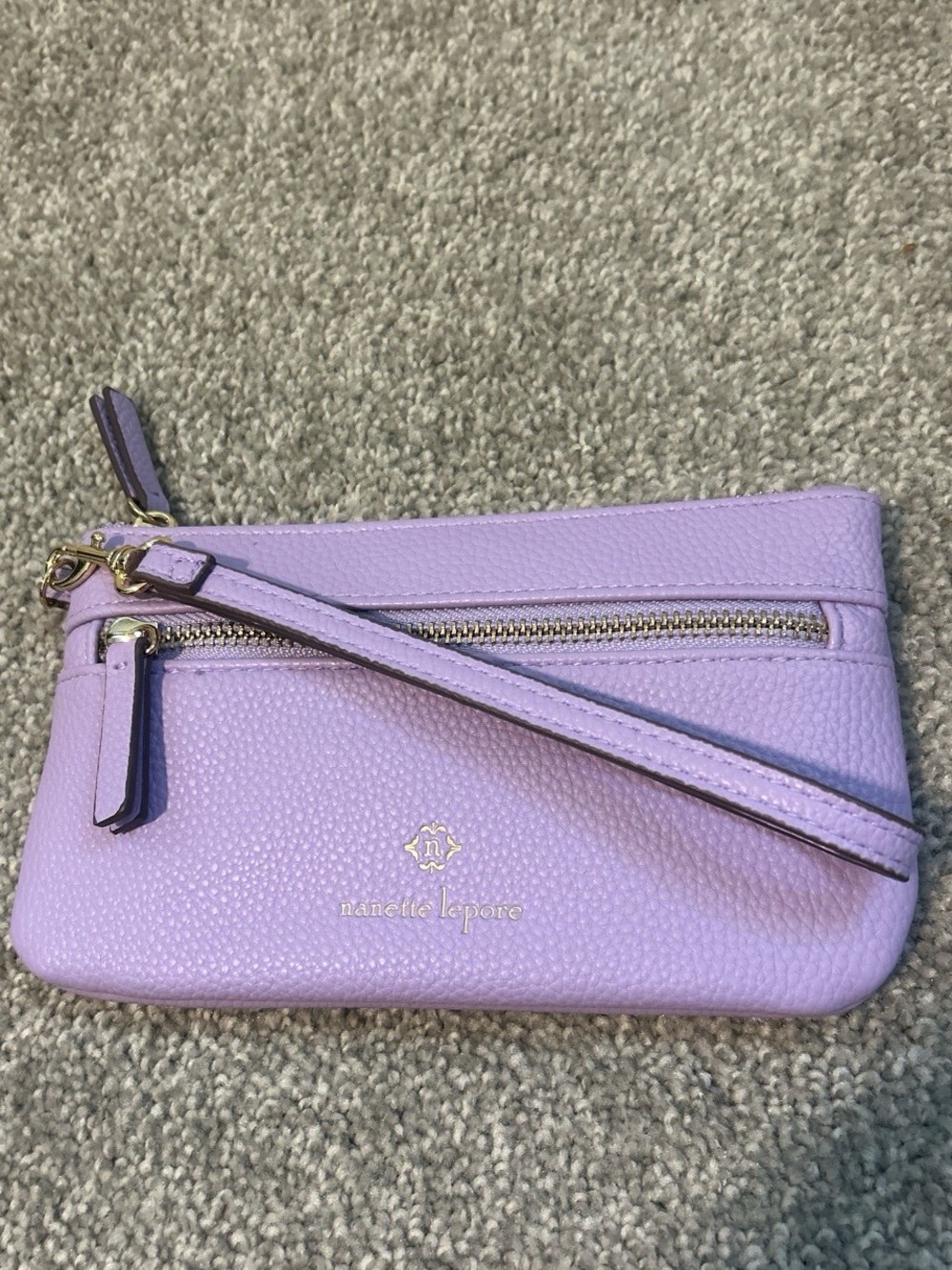 Nanette Lepore Lavender Pebbled Wristlet with Gold Hardware